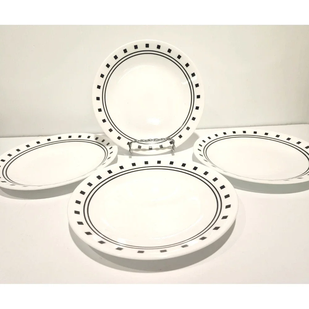 Corelle City Block Bread/Butter/Dessert Plates Black White Squares 6.75  (4)
